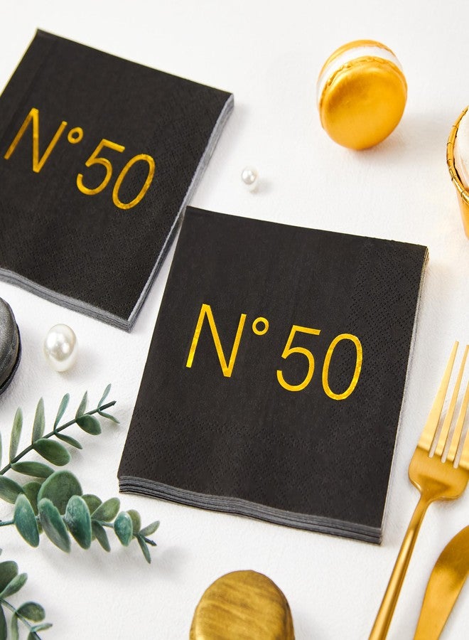 Crisky 50 Pcs N50 Black Gold Foil Cocktail Happy 50th Birthday Disposable Paper Napkins for 50th Birthday Party Decoration, 3-Ply - Image 2